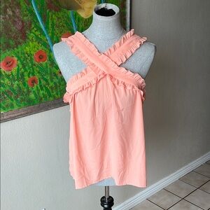 J Crew Pink Ruffled Cross-Back Top